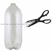 instruktionsbild som visar hur man ska klippa sin PET-flaska för att bygga denna hemmagjorda myggfälla